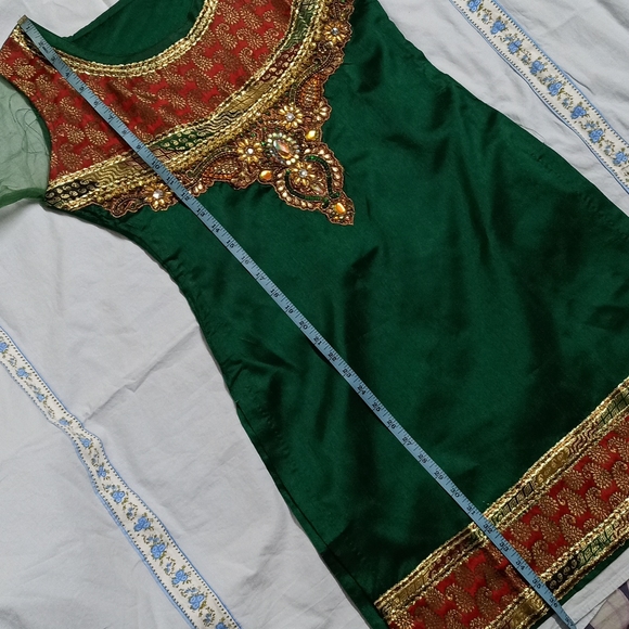 Bottle Green Suit with Churidar and Dupatta - Picture 5 of 11